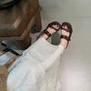 Fashion 2025  Flatfrom Slippers Sandals  Round Toe Metal Buckle Shoes for  Summer Woman's Outdoor Casual Flat Slipper
