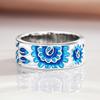 Huitan Delicate Blue Flower Finger Rings Female Graceful Temperament Accessories Exquisite Zircon for Anniversary Ceremony