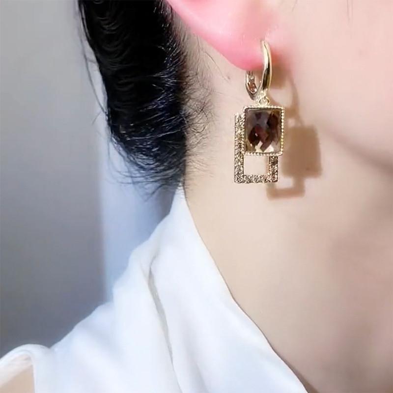 New Exquisite Geometric Brown Zircon Earrings for Women Fashionable Personalized Daily Accessories Party Jewelry Birthday Gifts