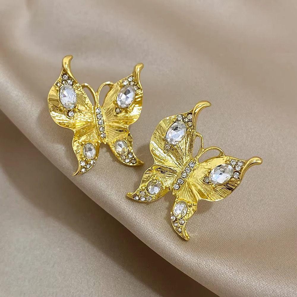 Sparkling Butterfly Earrings Vintage Ear Studs Luxury Women Jewelry Accessory  Party