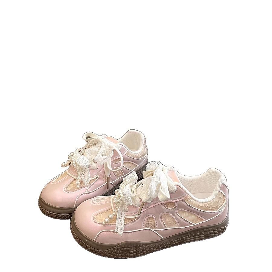 Women's summer ballet shoes lace breathable white shoes versatile casual board shoes
