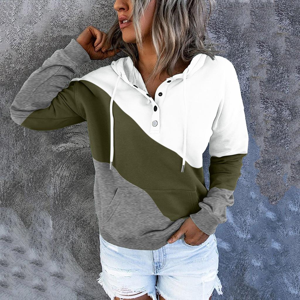 Women's Pullover Hoodies Tops Casual Button Down Long Sleeve Pocket Sweatshirts