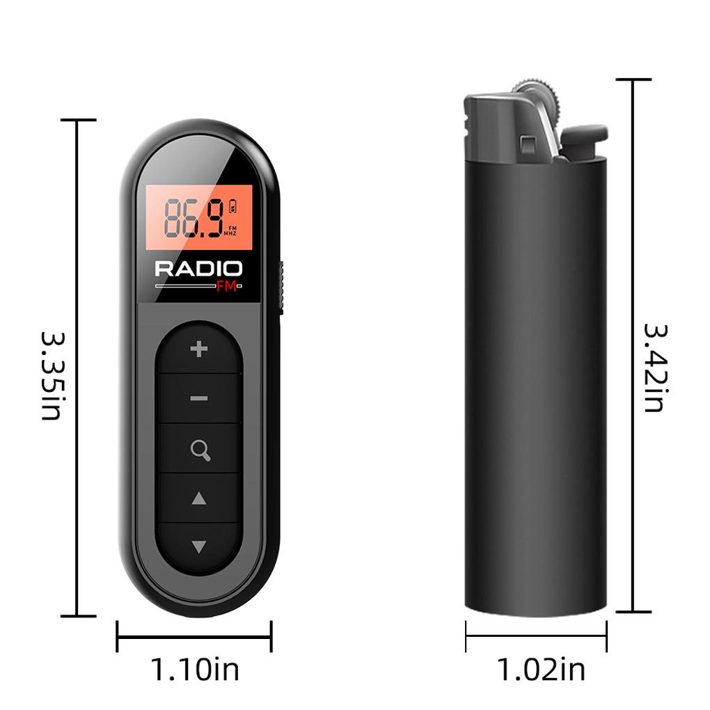 3.5mm Mini Pocket FM Radio 76-108MHZ Rechargeable Portable Radio Receiver with Backlight LCD Display Headphone Receiving Antenna