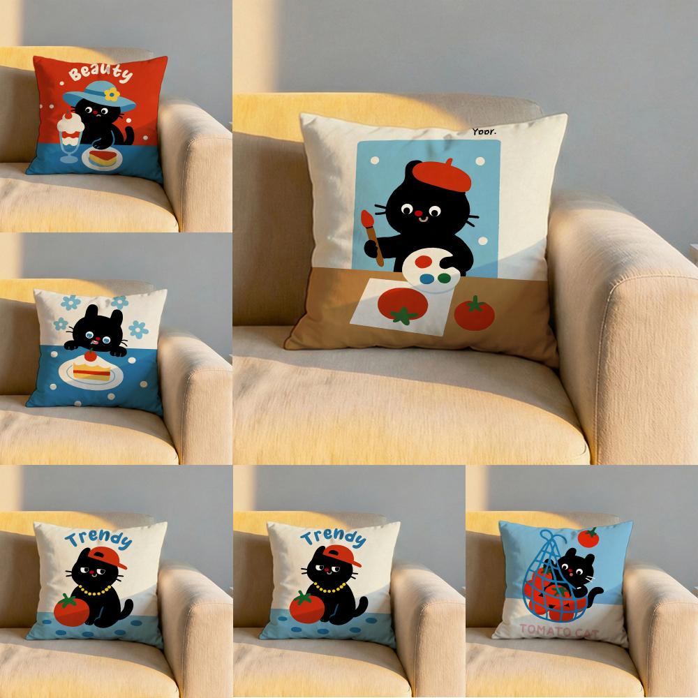 Cartoon Cat Cushion Cover Soft Reversible Durable Pillow Cover MultiScene Use for Home Car Daily Comfort
