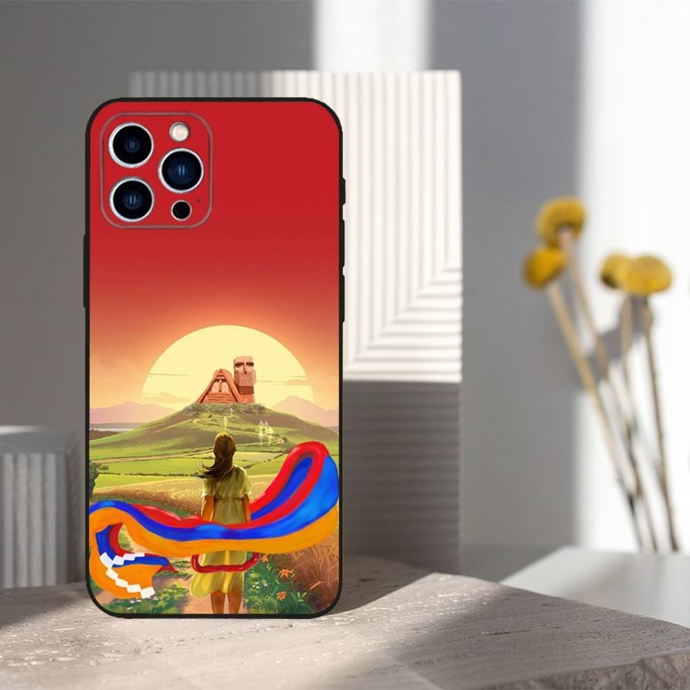 Armenia Flag ART Case For iPhone 15,17,16,12,14,13,11,Plus,Pro Max,XS,X,Mini,8,7,XR,SE,Soft Silicone Black iPhone15