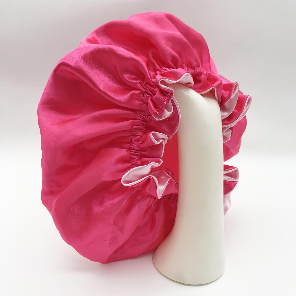 Reversible Double Layered Hair Bonnets for Adults and Kids Mommy and Me Satin Silk Bonnets