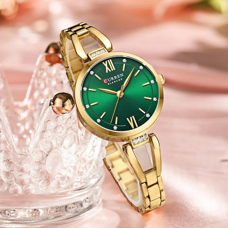 CURREN Moderne Damen-Stahlarmbanduhr mit Diamantbesatz, wasserdichte Quarz-Armbanduhr