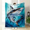 Realistic Shark In Ocean Illustration Flannel Blanket for Bedroom Living Room Sofa and Nap