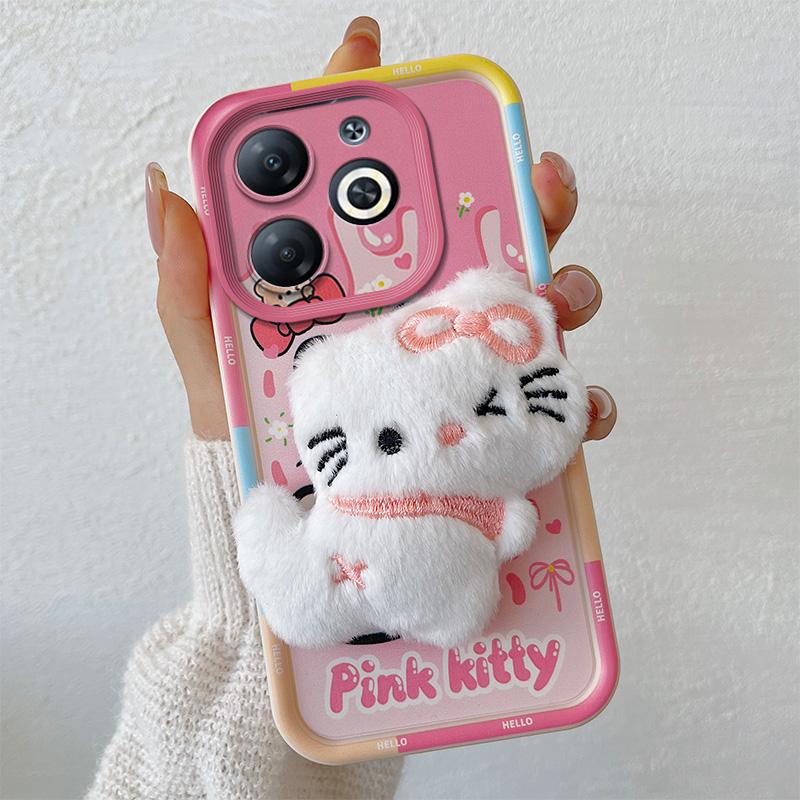 KEYSION Cute 3D Cartoon Plush Case for Infinix Smart 8 8HD with Lanyard Soft Silicone Shockproof Phone Cover for Infinix Hot 40i