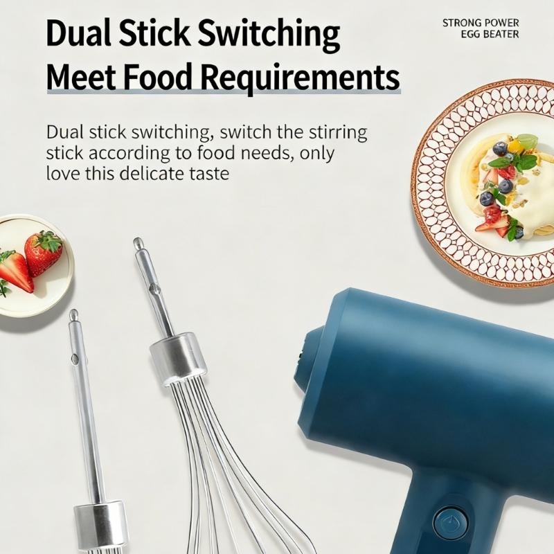 Wireless Hand for Baking with and Interchangeable whisks Ergonomic Quiet Operation