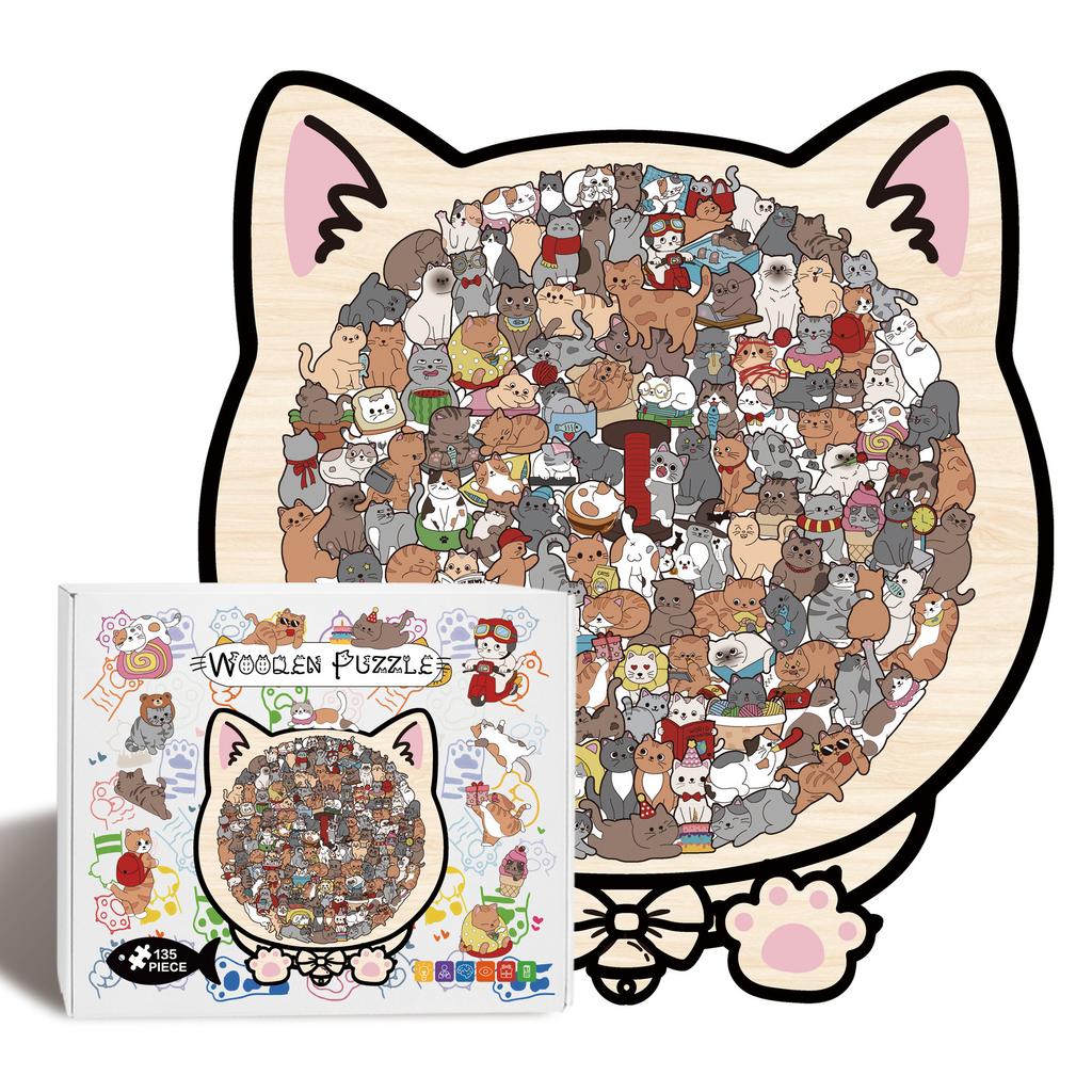 Cat Puzzle Toy Wooden Special-Shaped Puzzle Model Decompression Puzzle Handmade Puzzle