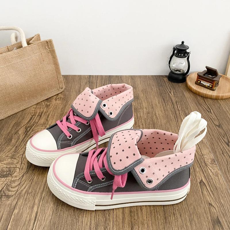 Fresh Women Canvas Shoes High Flat Canvas Sneakers Lace Up Student Black Sport Shoes Pink Girls Shoe Summer