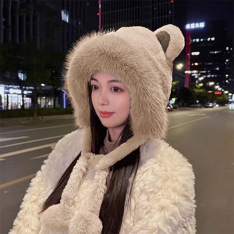 Berretto invernale da donna in pelliccia spessa e calda, alla moda coreana, con orecchie d'orso, antivento, alla moda, da donna, bomber, regalo