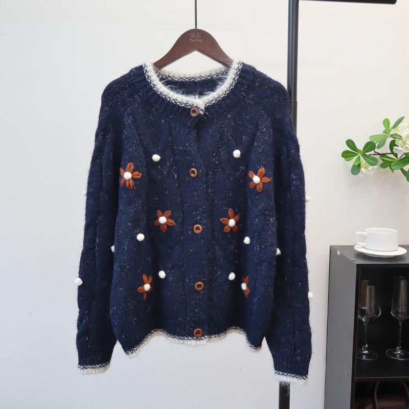 Autumn and winter new loose lazy wind knitted cardigan embroidery design gentle wind sweater jacket women
