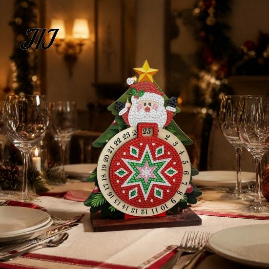 Gemstone Painting Decoration Christmas DIY Rhinestone Countdown Calendar, 25 Days Rotating Creative Gift Tree Advent Wooden Tabletop Ornament