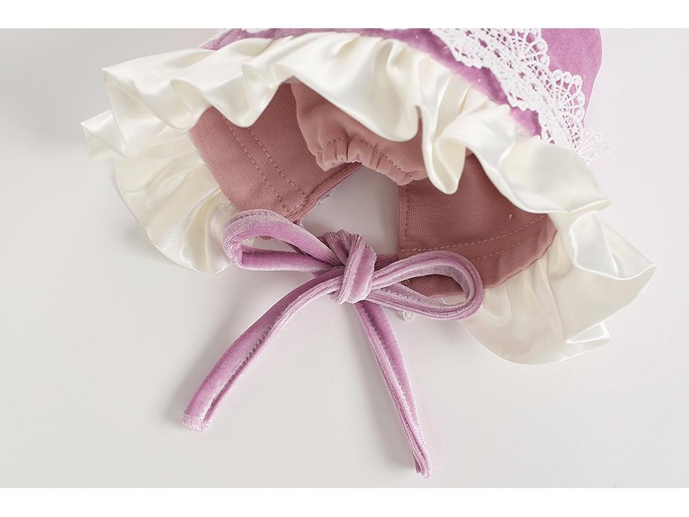 Elegant Purple Velvet Hat with Lace for Baby Girls - Autumn/Winter Infant Lolita Court Style