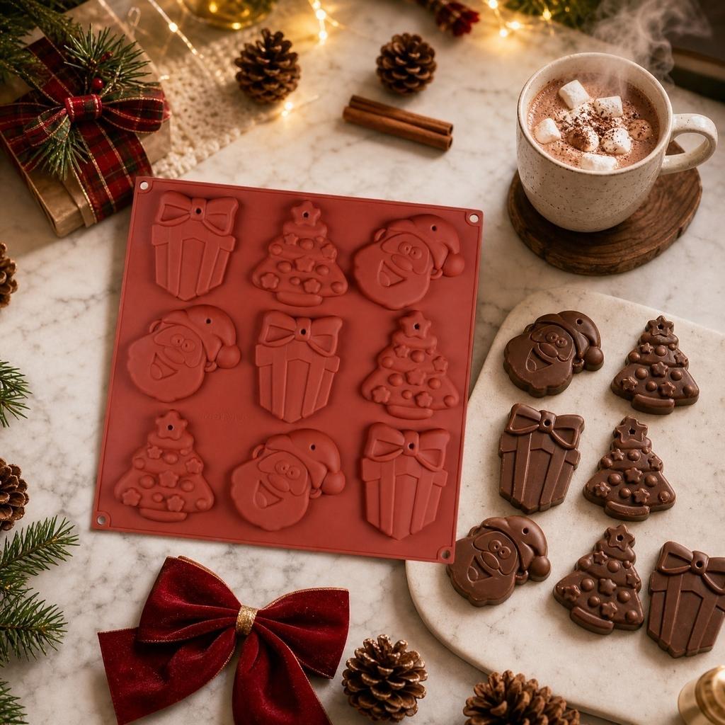 Silicone Christmas Mold for Cake Cookies Pudding Chocolate Baking Mold Flexible Non-Stick Holiday Themed Silicone Baking Tray