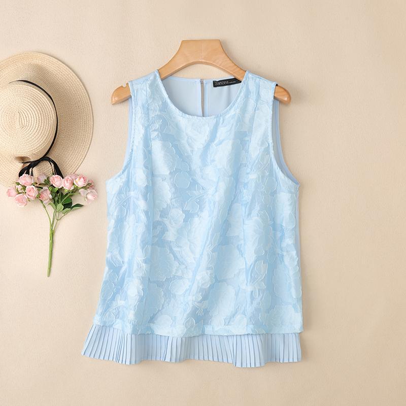ZANZEA Women Elegant Texture Summer Casual Sleeveless Vest Tops