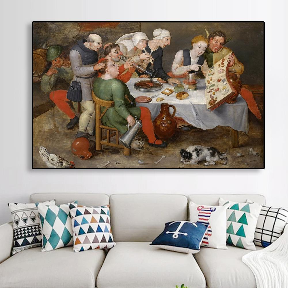 Large Vintage Oil Painting Poster The Bacchus Singers Funny Prints Hieronymus Bosch Canvas Painting Kitchen Wall Art Decoration