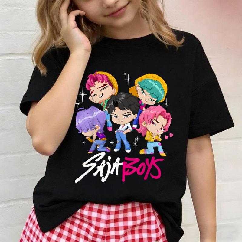 Kpop Demon Hu nter Children's T Shirt Women Short Sleeve Saja Boys Kids Tee Kpop Demon Tshirt Boys Girls Family Clothing