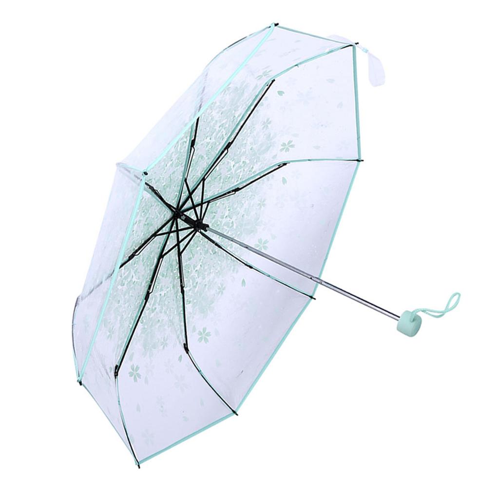 1PC Transparent Folding Umbrella Fashionable Princess Umbrella Cherry Blossom # Light Green