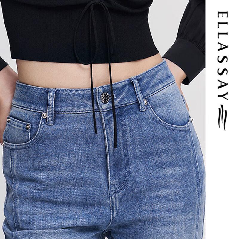 ELLASSAY Women's Straight-Leg Slit Cotton Blend Denim Jeans