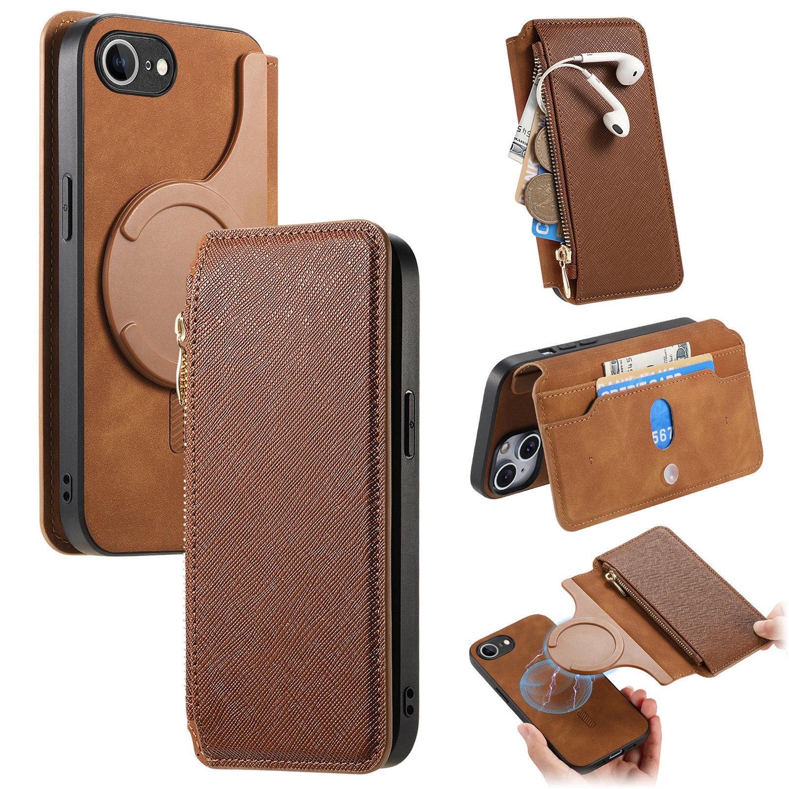

For iPhone 16e Leather Case Cross Texture Detachable Magnetic Phone Cover Wallet Stand G