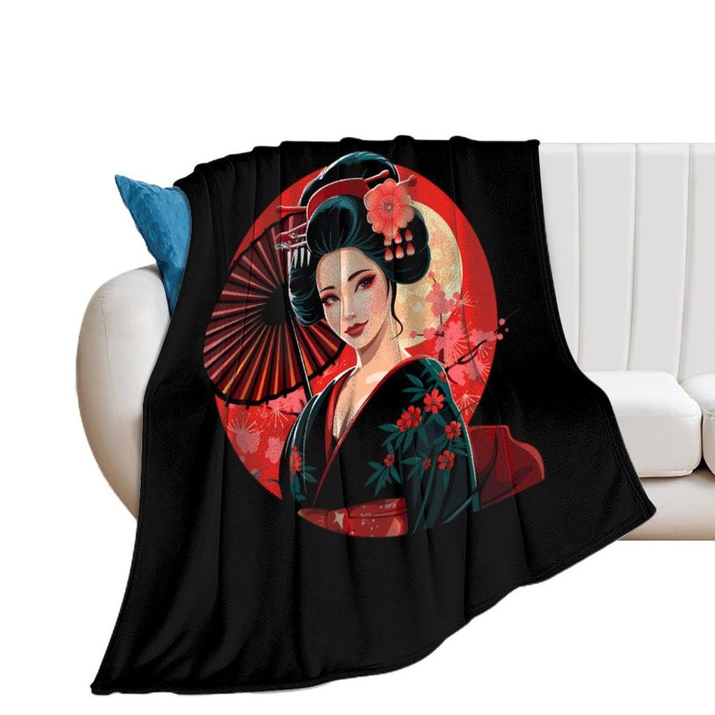 Series of Japanese Geishas Digital-printed Polyester Bedroom Velvet Flannel Cover Blanket Fleece Soft Cover Blankets for Beds