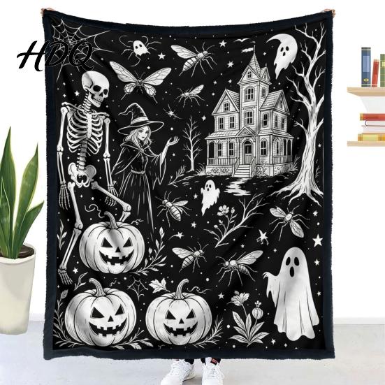 Stress Relief Craft Activities Halloween DIY Coloring Blanket Throw Blanket with Ghost Patterns Color Your Projects for Relaxation Own Washable Cozy