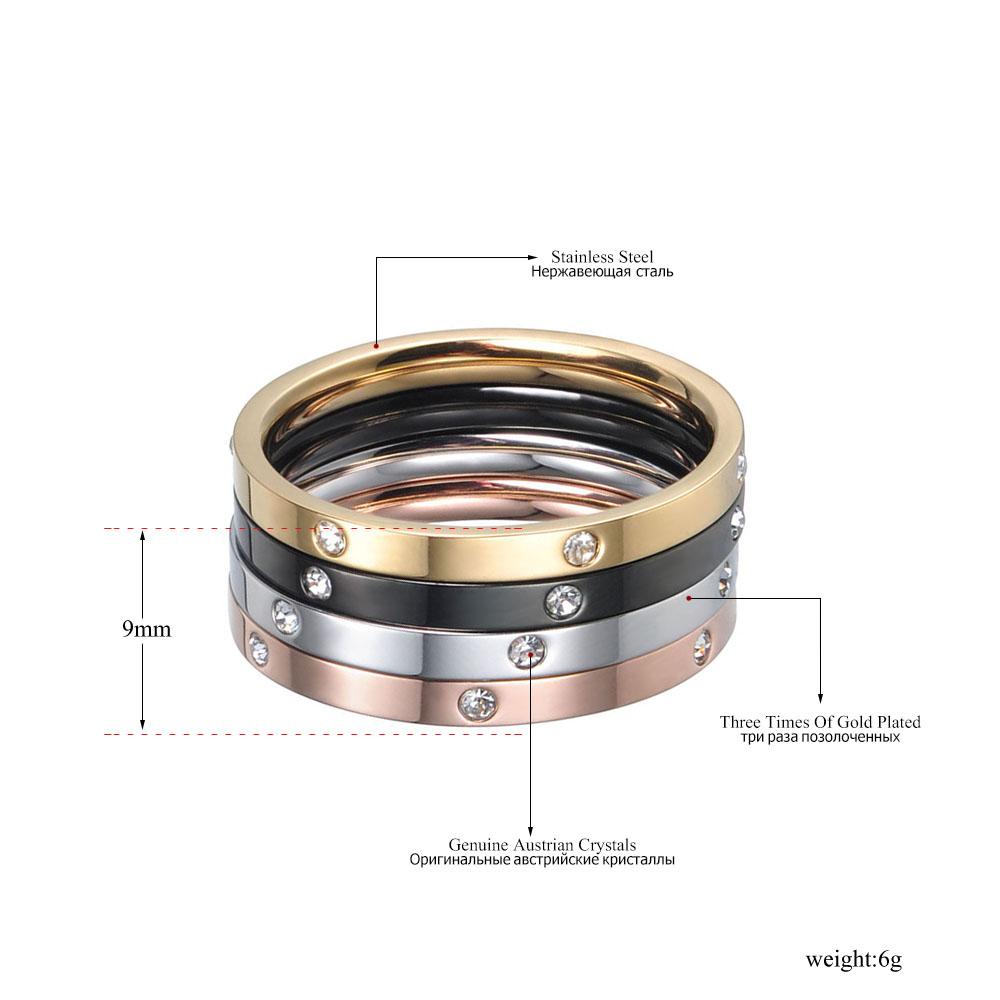JeeMango 4 In 1 Colorful Gold Cubic Zirconia Rings Jewelry Titanium Steel Wedding Engagement Ring For Women Anneaux R18016
