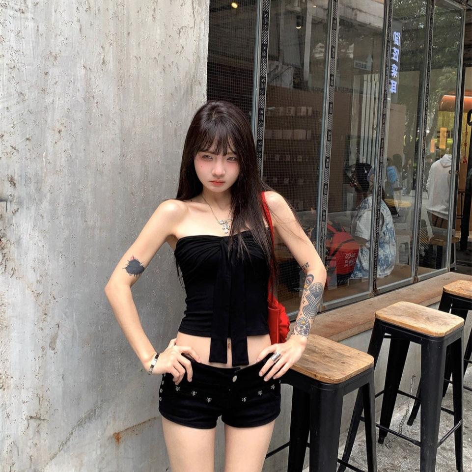 #Summer new pure desire sexy straps clean word circumference thin women's fixed with chest pad versatile top