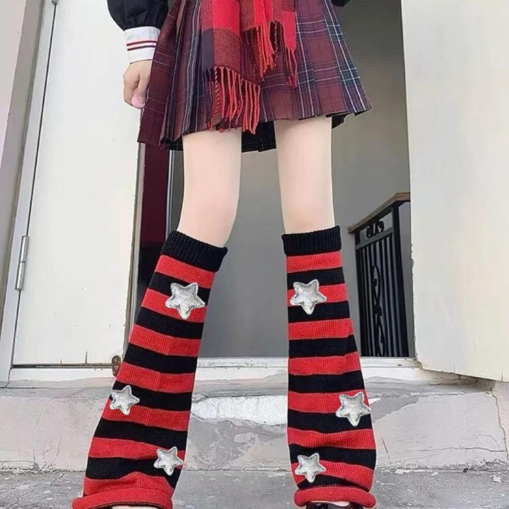 Women Striped Knit Leg Warmers Decor Y2K Ankle Socks Fashion Boot Cuffs Casual Streetwear
