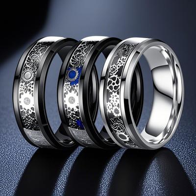 Anello Moda da Uomo Trendy in Acciaio di Titanio con Design a Ingranaggio e Croce