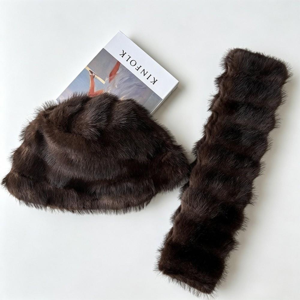 Windproof Faux Fur Hat Scarf Set Warm Fur Snood Scarf Fashion Winter Hat Scarf Set Skiing Holiday