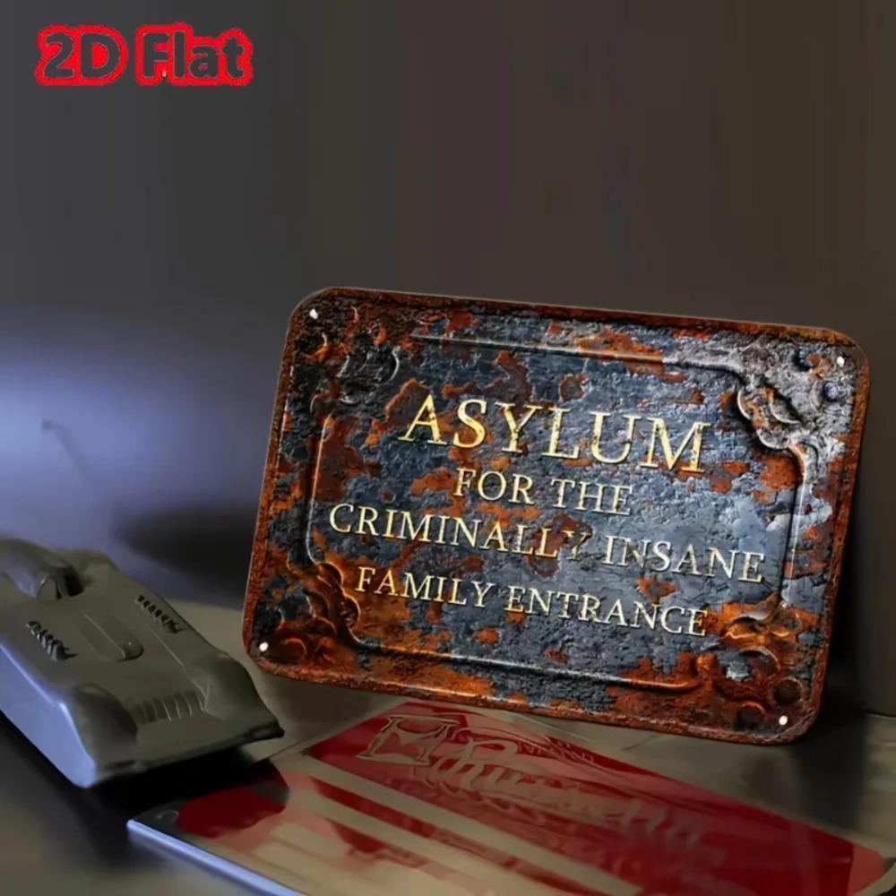 "Asylum for Criminally Insane - Family Entrance" Vintage Metal Sign, Spooky Outdoor Decor & Unconventional Present