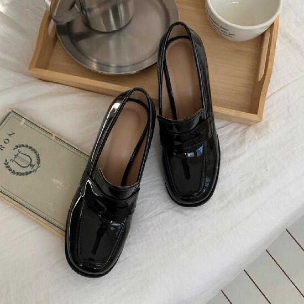 Melting Brown Women Casual Classic Gloss Block Loafer Heel