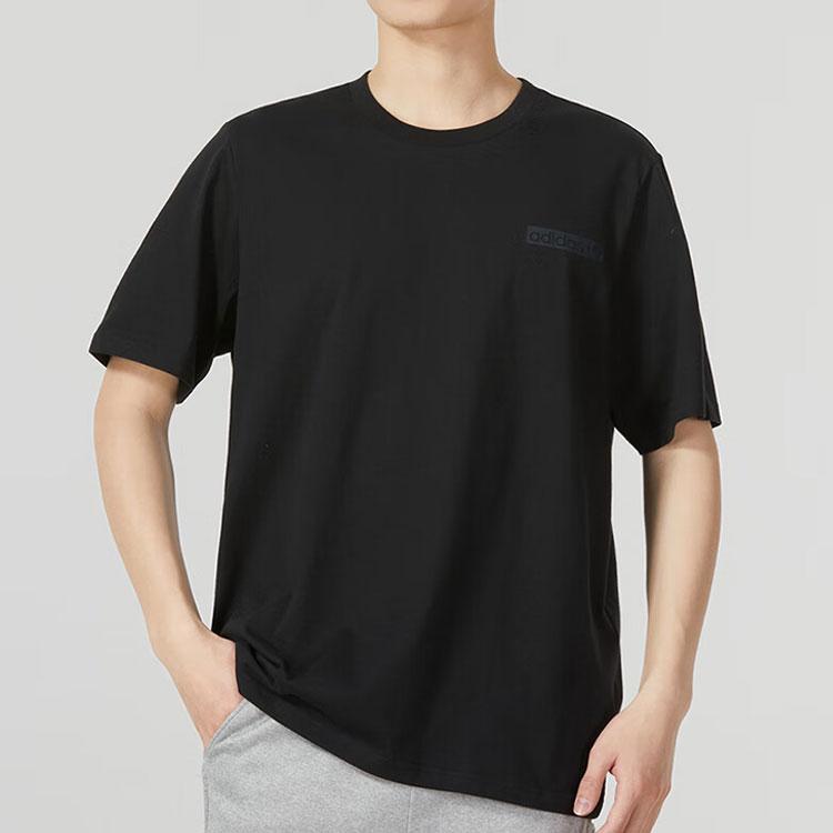 Adidas Originals Trefoil Letter Logo Print Loose Round Neck Short Sleeve T-Shirt Men Tops Black HS3054