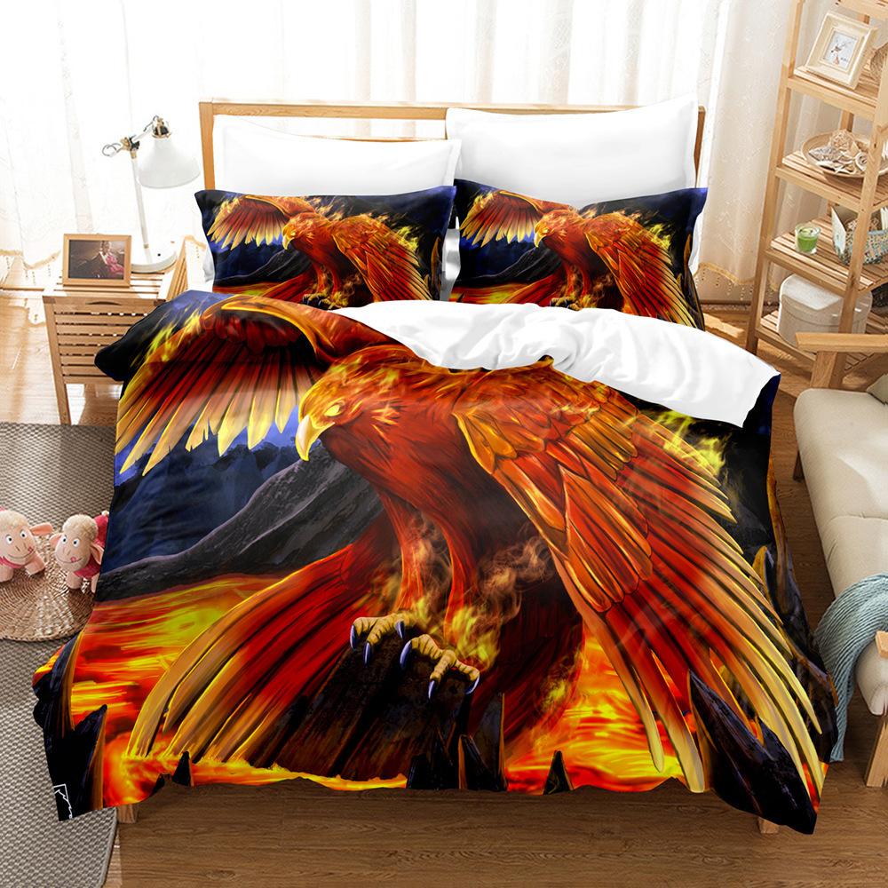 Fire Phoenix 3D Digital Printing Three-Piece Set Bedding Pillowcase Quilt Cover
