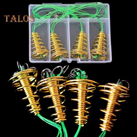 4ks/sada Trap Rybářský háček s pružinovým krmítkem na kapry Bez zamotání Heavy Duty Green Line Kovový ostnatý háček na ryby Návazec Příslušenství pro lov kaprů