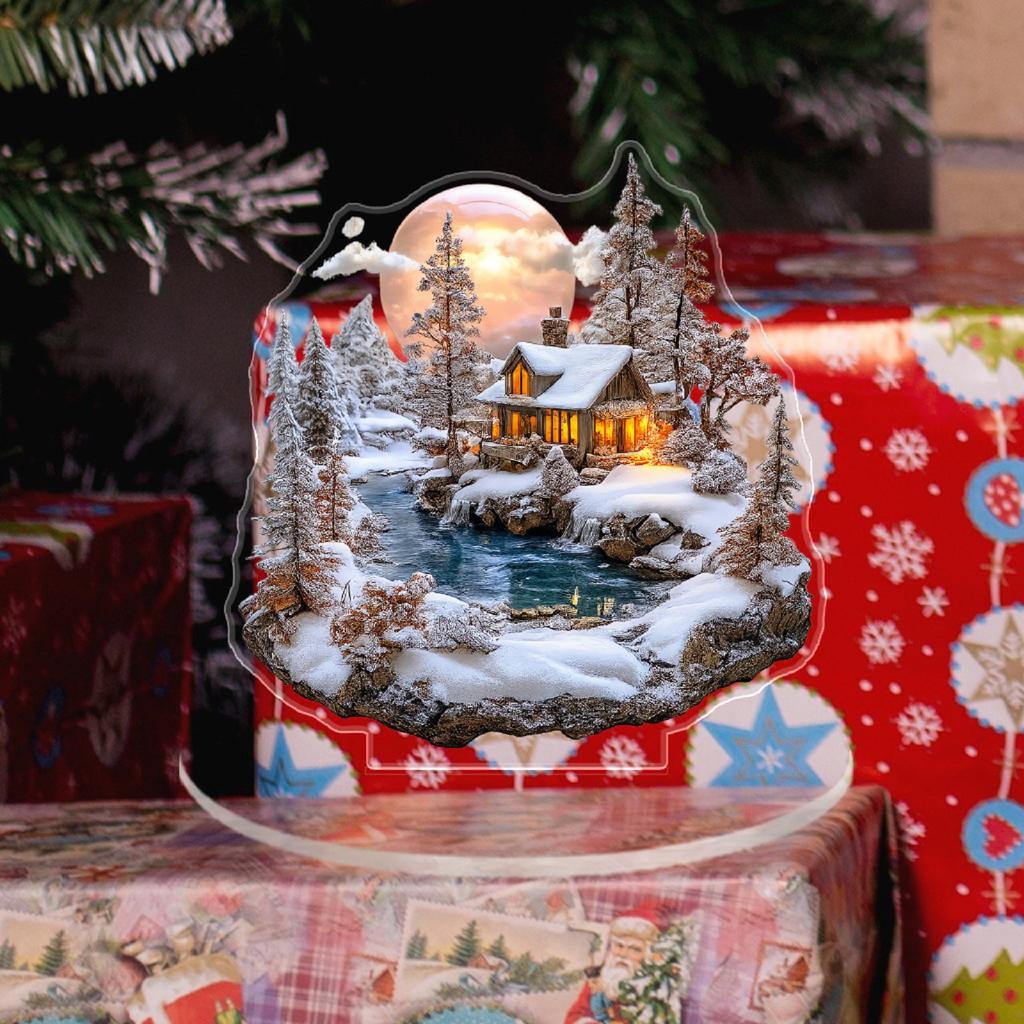 2D Christmas House Snow Scenery Acrylic Ornament