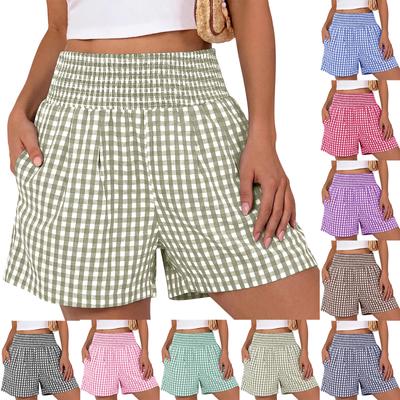 Women's Plaid Loose Fit Shorts with Pockets for Summer Beach and Vacation Wear