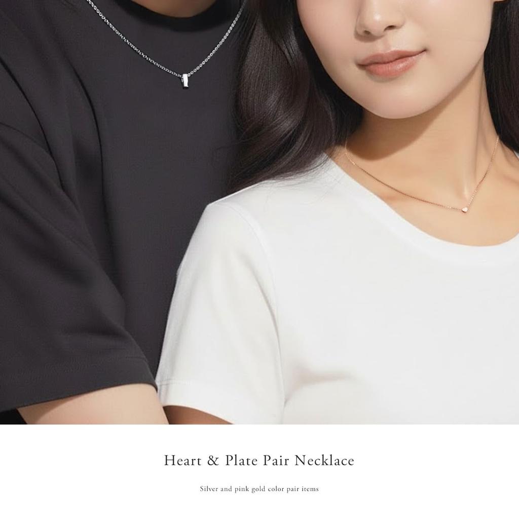 red Pink Red Set of Brand Name [by string] Couple's Necklace, Adult, Simple, Silver, Gold, SV925, Heart, Diamond, 2,