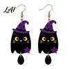 Playful Holiday Accessory Set 1 Pair 2D Acrylic Halloween Dangle Drop Earrings for Women Fun Party Favors Spooky Ghost Cat Pumpkin Earrings Costume