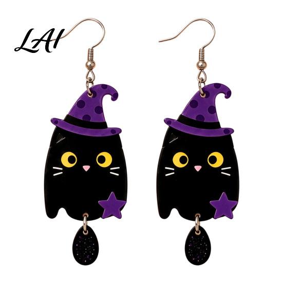 Playful Holiday Accessory Set 1 Pair 2D Acrylic Halloween Dangle Drop Earrings for Women Fun Party Favors Spooky Ghost Cat Pumpkin Earrings Costume