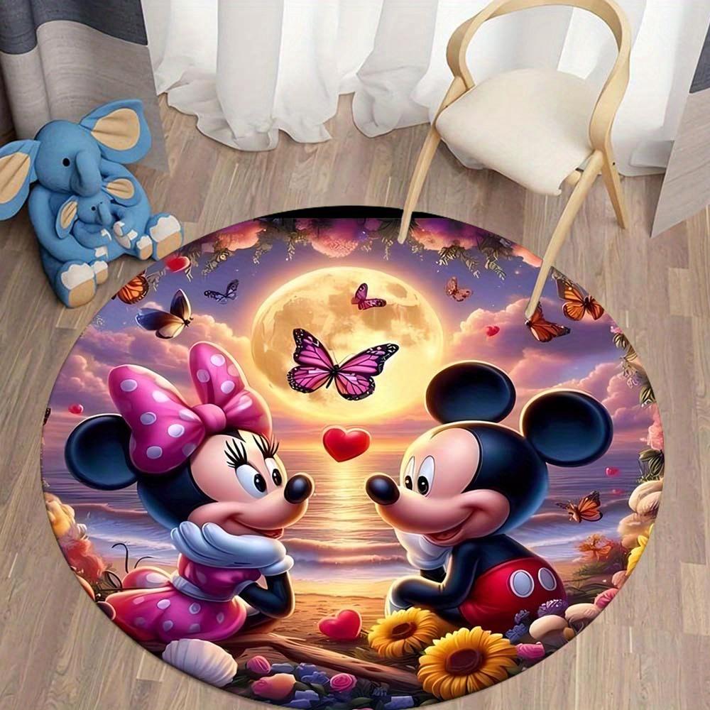 1pc Mickey Mouse Minnie&Mickey Round Area Rug , Playroom Bedroom Living Room Indoor Decor Rug , Perfect for Leisure Areas , Bedside , Cloakr