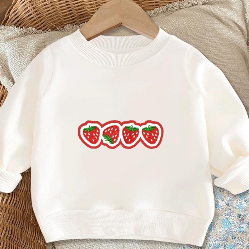 Kids Crewneck Long Sleeve Sweatshirt,Four Cute Strawberries Graphic Print