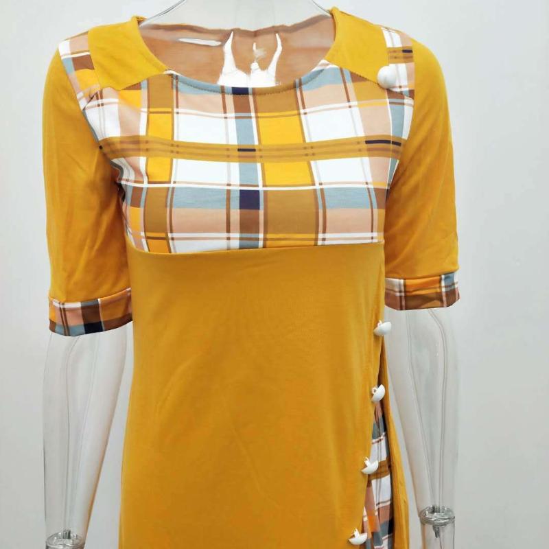 GMXIA Dress O-Neck Collision Colour Midi Sleeve Irregular Long Dresses