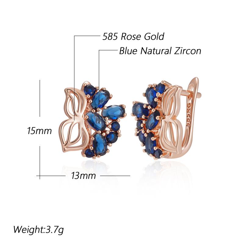 Rose Gold Color Fine Drop Earrings For Women Crystal Flower Blue Natural Zircon Accessories Daily Vintage Jewelry