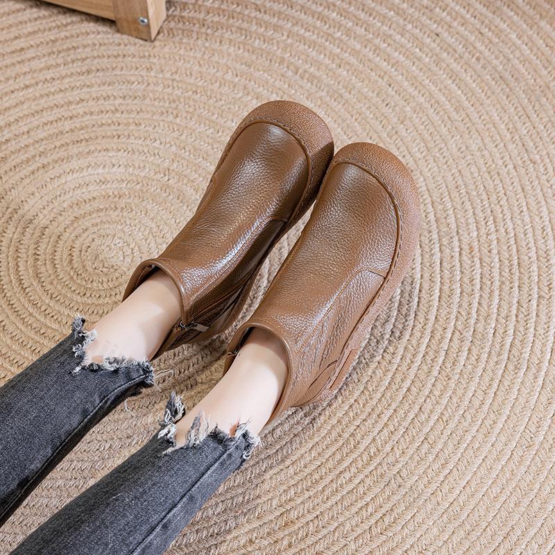 Women Ankle Boots Designer Retro Zipper Genuine Leather Flats Shoes 2026 Autumn Winter New Brand  Oxford Shoes Botas De Mujer