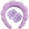 Wash Face Headband & Wrist Band Set 3 Pcs Soft Fluffy Absorbent for Skincare Makeup Shower Spa Facial Cleansing